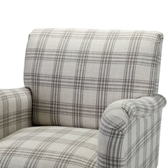 Armchair with Round Arms and Removable Legs in Gray Plaid Polyester