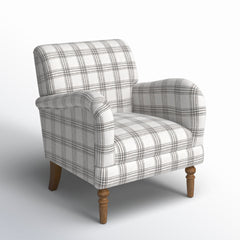 Armchair with Round Arms and Removable Legs in Gray Plaid Polyester