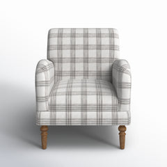 Armchair with Round Arms and Removable Legs in Gray Plaid Polyester
