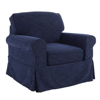 Armchair with Round Arms in Navy Polyester Blend Slipcover