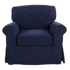 Armchair with Round Arms in Navy Polyester Blend Slipcover