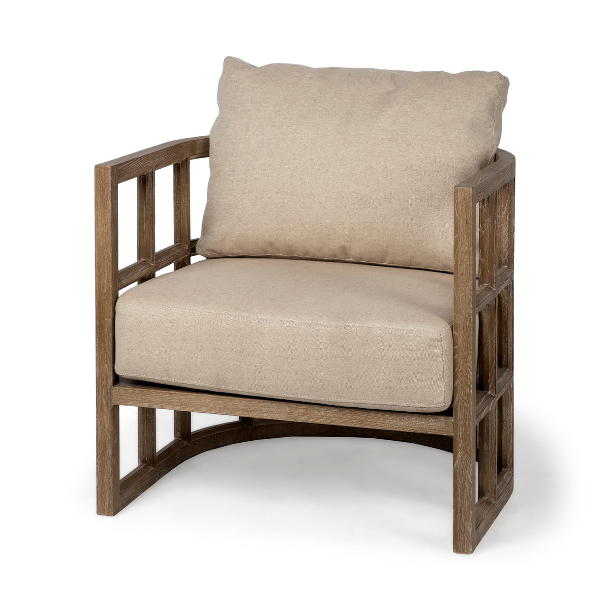 Armchair with Solid Ash Wood Frame and Fabric Upholstery