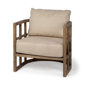 Armchair with Solid Ash Wood Frame and Fabric Upholstery