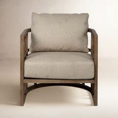 Armchair with Solid Ash Wood Frame and Fabric Upholstery