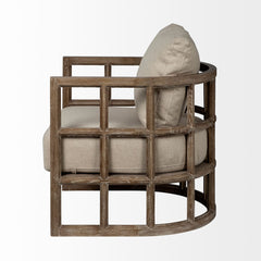 Armchair with Solid Ash Wood Frame and Fabric Upholstery
