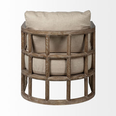 Armchair with Solid Ash Wood Frame and Fabric Upholstery