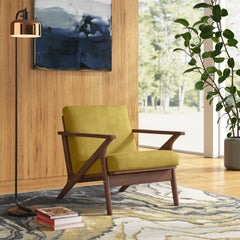 Armchair with Solid Rubberwood Frame, Gold Velvet and Walnut Legs