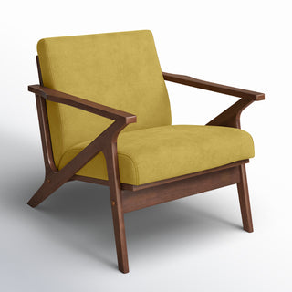 Armchair with Solid Rubberwood Frame, Gold Velvet and Walnut Legs