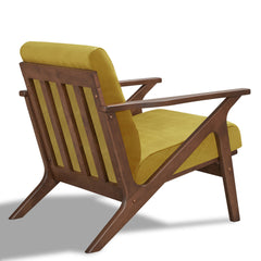 Armchair with Solid Rubberwood Frame, Gold Velvet and Walnut Legs