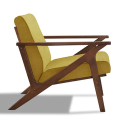 Armchair with Solid Rubberwood Frame, Gold Velvet and Walnut Legs