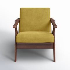 Armchair with Solid Rubberwood Frame, Gold Velvet and Walnut Legs