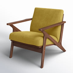 Armchair with Solid Rubberwood Frame, Gold Velvet and Walnut Legs