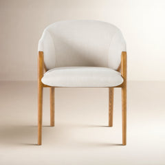 Armchair with Solid Walnut Frame in Cream and Walnut