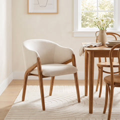 Armchair with Solid Walnut Frame in Cream and Walnut