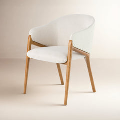 Armchair with Solid Walnut Frame in Cream and Walnut