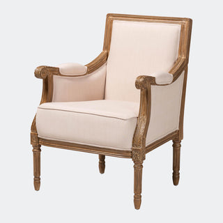 Armchair with Solid Wood Frame and Beige/Taupe Cotton Upholstery