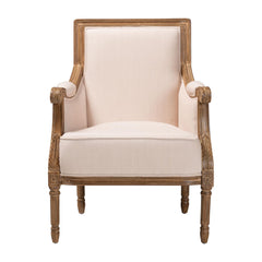 Armchair with Solid Wood Frame and Beige/Taupe Cotton Upholstery
