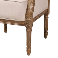 Armchair with Solid Wood Frame and Beige/Taupe Cotton Upholstery