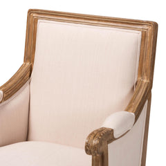 Armchair with Solid Wood Frame and Beige/Taupe Cotton Upholstery
