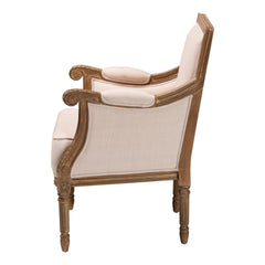 Armchair with Solid Wood Frame and Beige/Taupe Cotton Upholstery