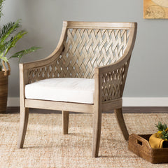 Armchair with Solid Wood Frame and Cotton Upholstery in Gray Wash