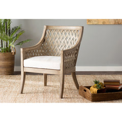 Armchair with Solid Wood Frame and Cotton Upholstery in Gray Wash