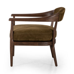 Armchair with Solid Wood Frame and Leather Upholstery