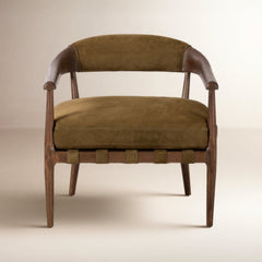 Armchair with Solid Wood Frame and Leather Upholstery