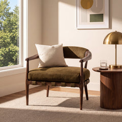 Armchair with Solid Wood Frame and Leather Upholstery