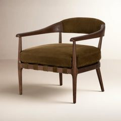Armchair with Solid Wood Frame and Leather Upholstery