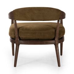 Armchair with Solid Wood Frame and Leather Upholstery