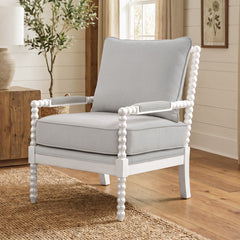 Armchair with Solid Wood Frame and Linen Blend Upholstery