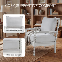Armchair with Solid Wood Frame and Linen Blend Upholstery