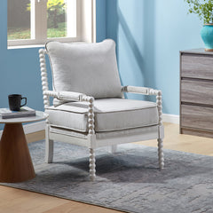 Armchair with Solid Wood Frame and Linen Blend Upholstery