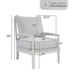 Armchair with Solid Wood Frame and Linen Blend Upholstery