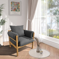 Armchair with Solid Wood Frame and Removable Lumbar Pillow