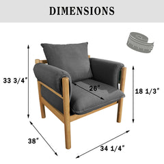 Armchair with Solid Wood Frame and Removable Lumbar Pillow