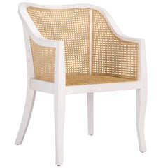 Armchair with Solid Wood Frame and White/Natural Cane Details