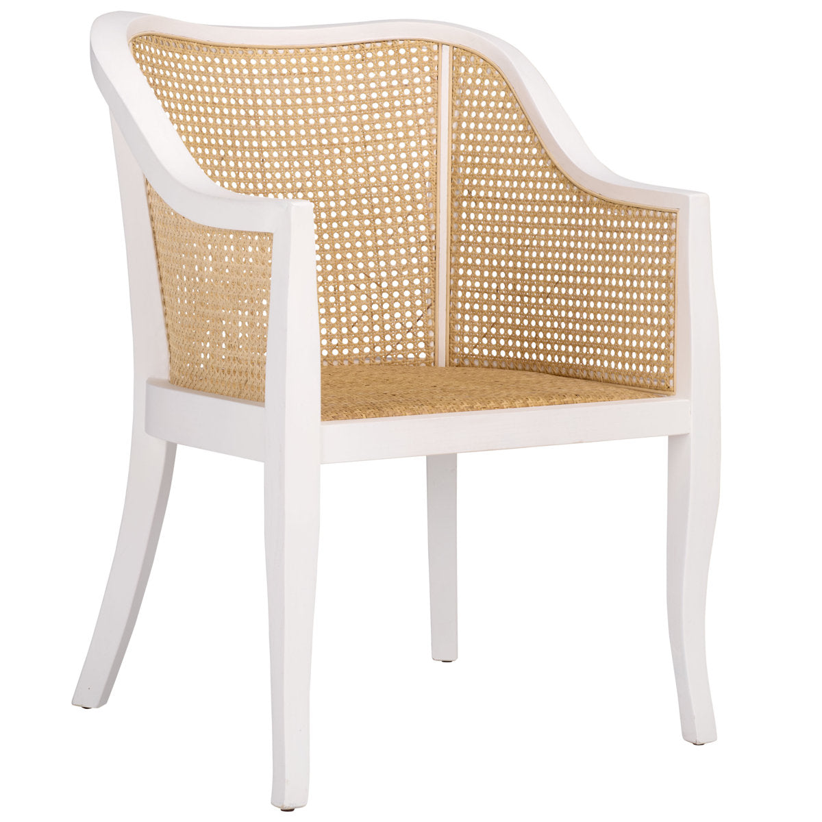 Armchair with Solid Wood Frame and White/Natural Cane Details