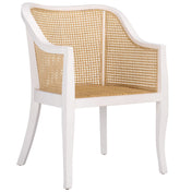 Armchair with Solid Wood Frame and White/Natural Cane Details