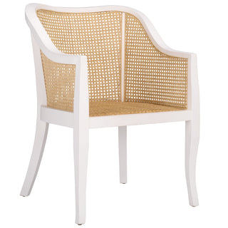Armchair with Solid Wood Frame and White/Natural Cane Details