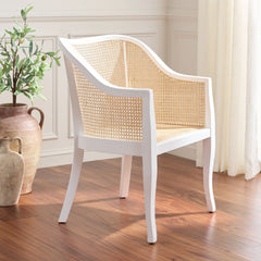 Armchair with Solid Wood Frame and White/Natural Cane Details