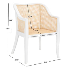 Armchair with Solid Wood Frame and White/Natural Cane Details