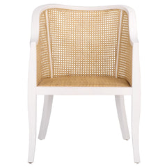 Armchair with Solid Wood Frame and White/Natural Cane Details
