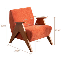 Armchair with Solid Wood Frame in Orange Chenille