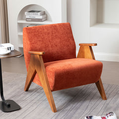 Armchair with Solid Wood Frame in Orange Chenille