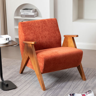 Armchair with Solid Wood Frame in Orange Chenille