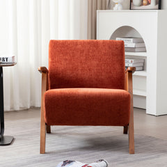 Armchair with Solid Wood Frame in Orange Chenille