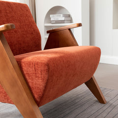 Armchair with Solid Wood Frame in Orange Chenille