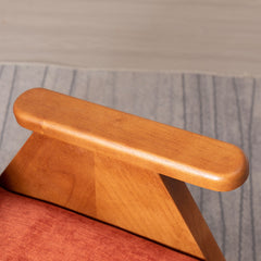 Armchair with Solid Wood Frame in Orange Chenille